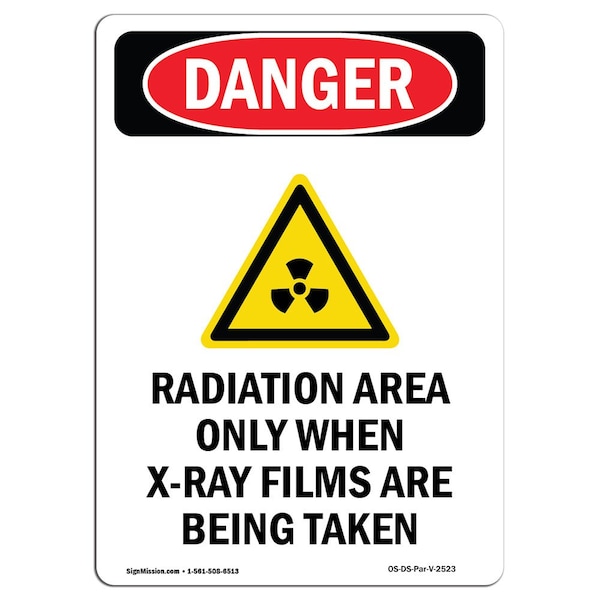Signmission OSHA Danger Sign, Radiation Area Only, 10in X 7in Rigid Plastic, 7" W, 10" H, Portrait OS-DS-P-710-V-2523 - main